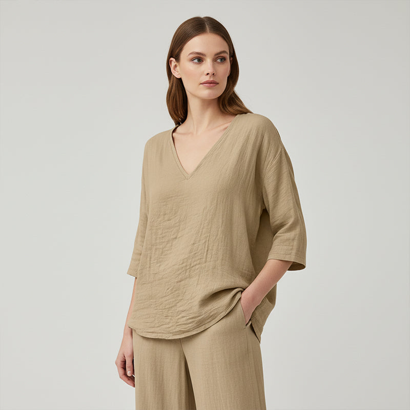 ⌛Limited-Time Offer-Women's Casual V-Neck Three Quarter Sleeve Blouse