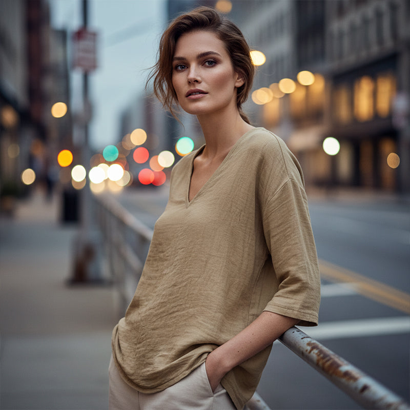 ⌛Limited-Time Offer-Women's Casual V-Neck Three Quarter Sleeve Blouse