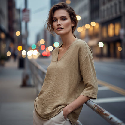 ⌛Limited-Time Offer-Women's Casual V-Neck Three Quarter Sleeve Blouse