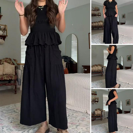🔥Hot Sale Offers-Women’s Pleated Top & Wide-Leg Pants Set