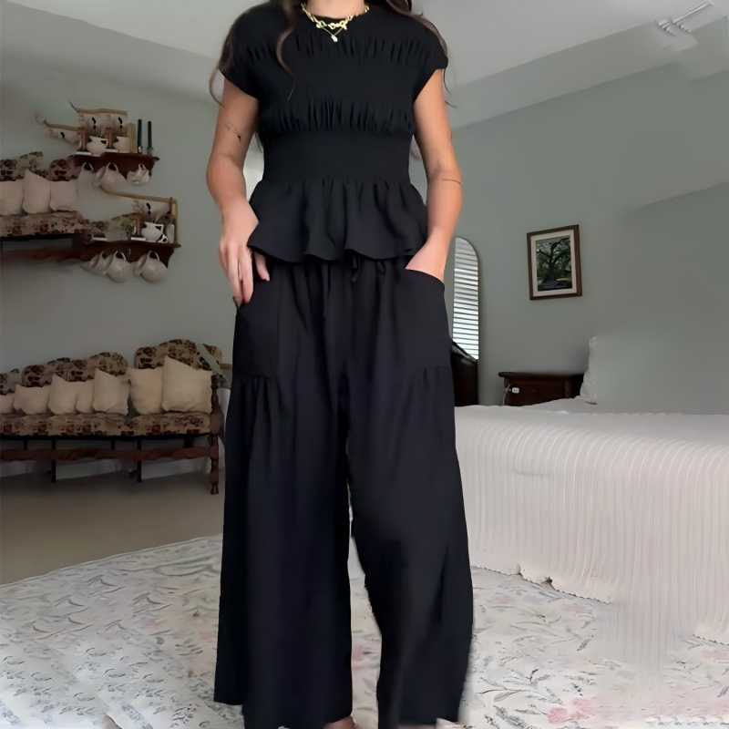 🔥Hot Sale Offers-Women’s Pleated Top & Wide-Leg Pants Set