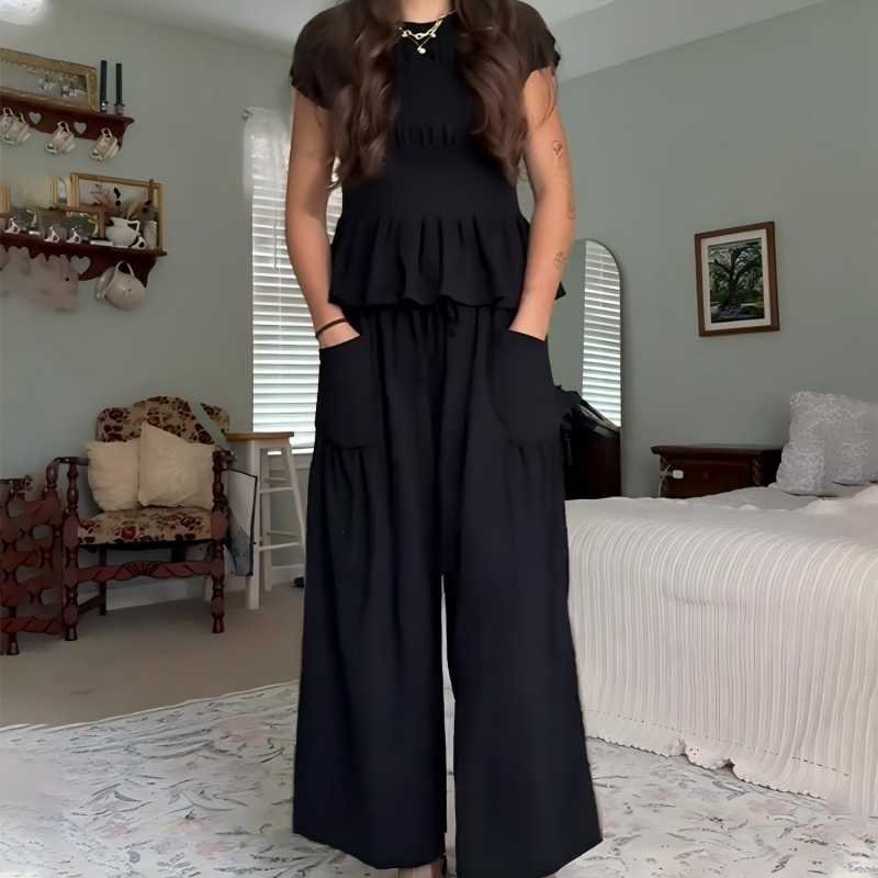 🔥Hot Sale Offers-Women’s Pleated Top & Wide-Leg Pants Set