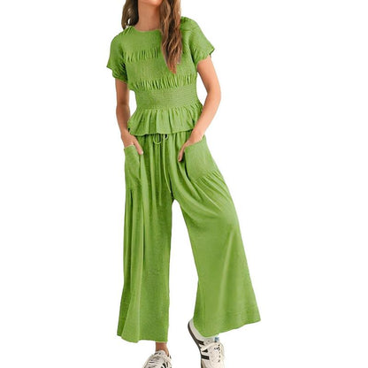 🔥Hot Sale Offers-Women’s Pleated Top & Wide-Leg Pants Set
