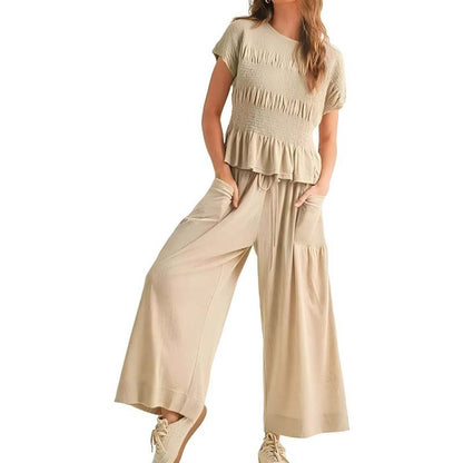 🔥Hot Sale Offers-Women’s Pleated Top & Wide-Leg Pants Set