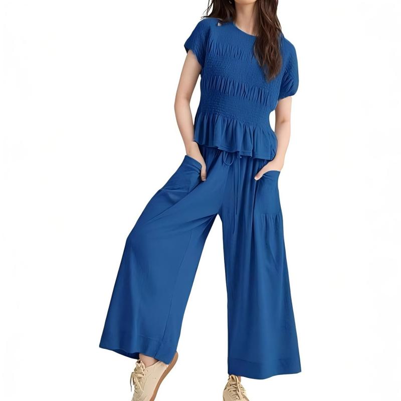 🔥Hot Sale Offers-Women’s Pleated Top & Wide-Leg Pants Set