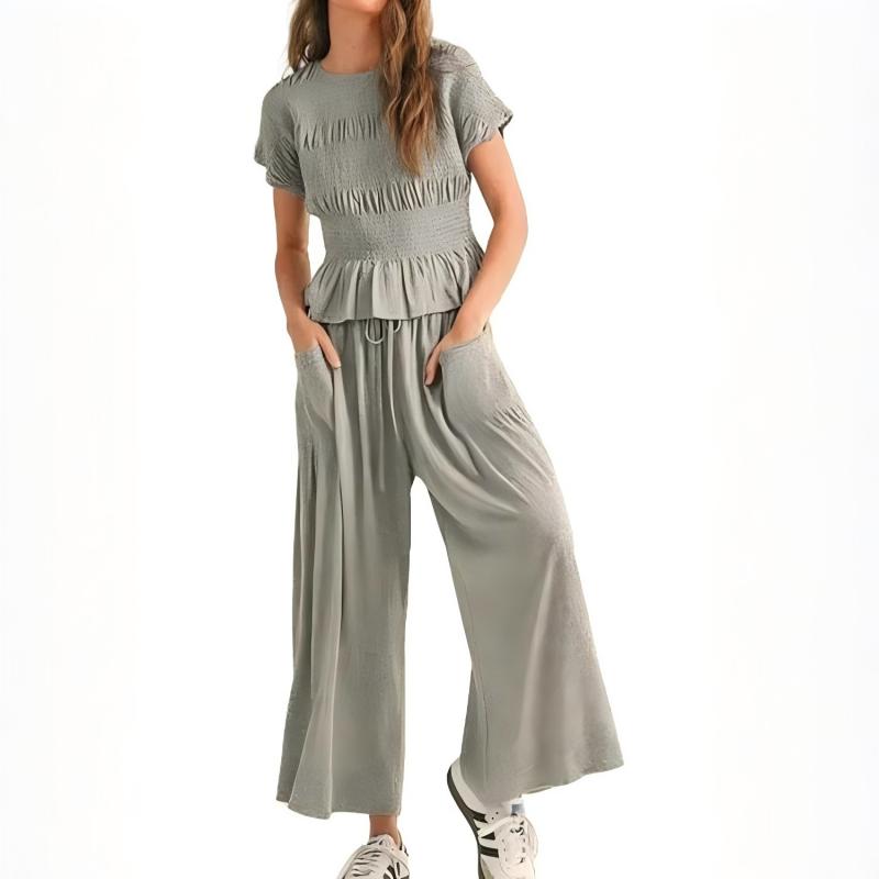 🔥Hot Sale Offers-Women’s Pleated Top & Wide-Leg Pants Set