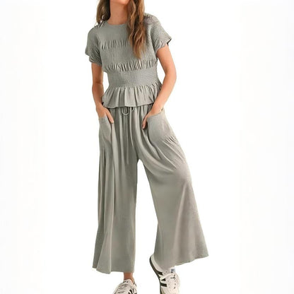 🔥Hot Sale Offers-Women’s Pleated Top & Wide-Leg Pants Set