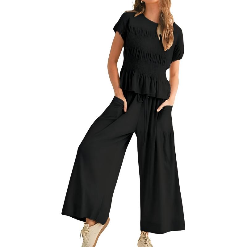 🔥Hot Sale Offers-Women’s Pleated Top & Wide-Leg Pants Set
