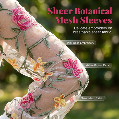 🔥Limited-time offer-Women's Floral Embroidered Mesh Sleeve Dress