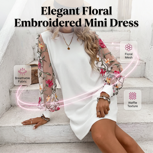 🔥Limited-time offer-Women's Floral Embroidered Mesh Sleeve Dress