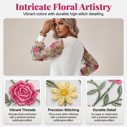 🔥Limited-time offer-Women's Floral Embroidered Mesh Sleeve Dress