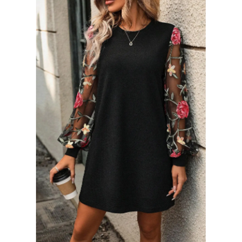 🔥Limited-time offer-Women's Floral Embroidered Mesh Sleeve Dress