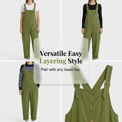 🔥Hot Sale Offers-Women's Casual Loose Fit Button-Front Overalls