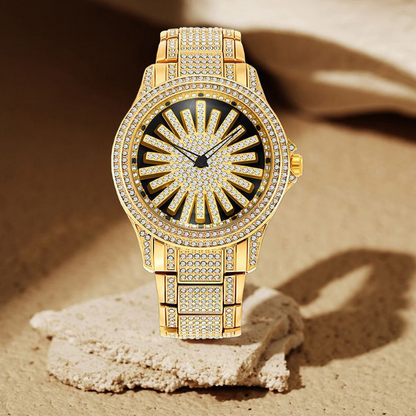⏳Time-Limited Special⏰Men's Iced-Out Watch with Rotating Dial – Sparkling Crystals, Precise Quartz & Butterfly Clasp ✨