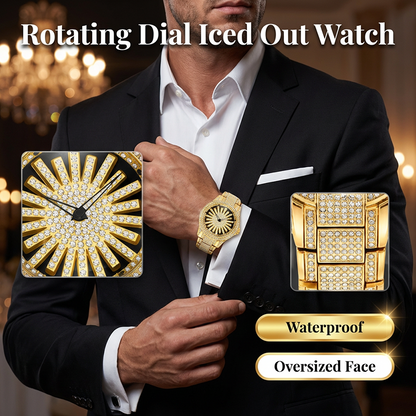 ⏳Time-Limited Special⏰Men's Iced-Out Watch with Rotating Dial – Sparkling Crystals, Precise Quartz & Butterfly Clasp ✨