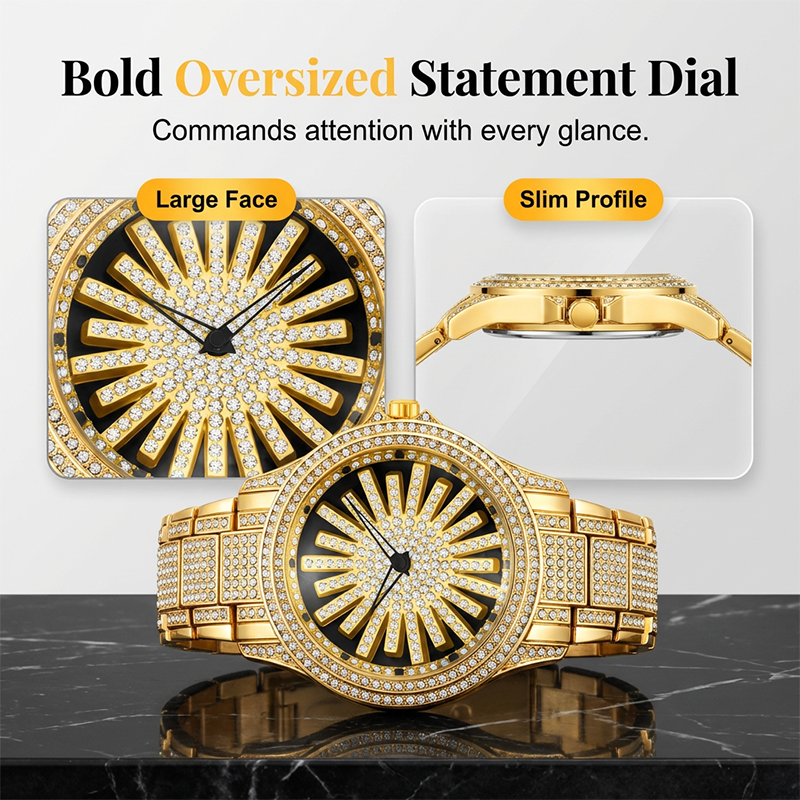 ⏳Time-Limited Special⏰Men's Iced-Out Watch with Rotating Dial – Sparkling Crystals, Precise Quartz & Butterfly Clasp ✨