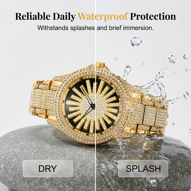 ⏳Time-Limited Special⏰Men's Iced-Out Watch with Rotating Dial – Sparkling Crystals, Precise Quartz & Butterfly Clasp ✨