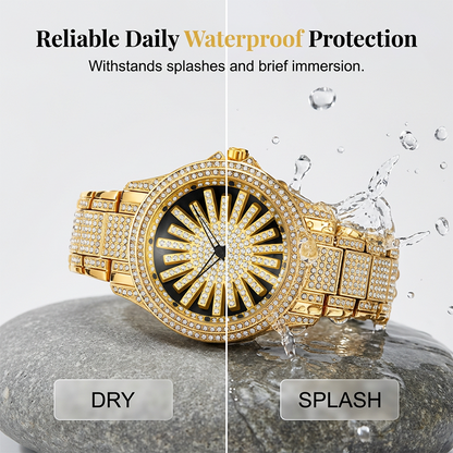 ⏳Time-Limited Special⏰Men's Iced-Out Watch with Rotating Dial – Sparkling Crystals, Precise Quartz & Butterfly Clasp ✨