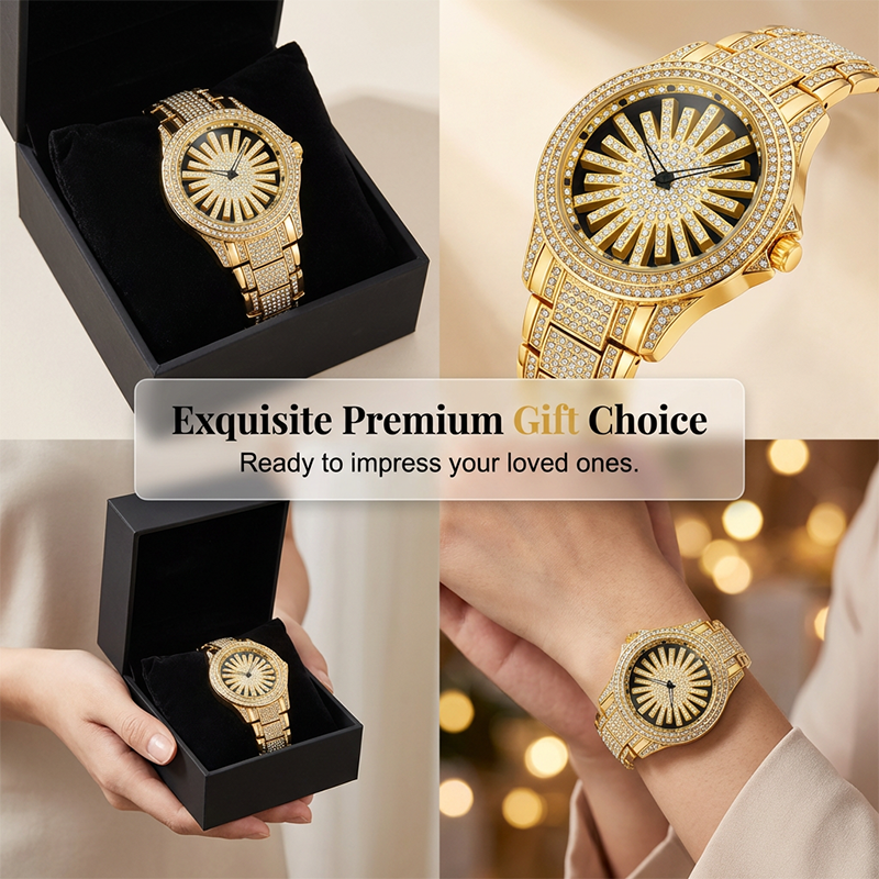 ⏳Time-Limited Special⏰Men's Iced-Out Watch with Rotating Dial – Sparkling Crystals, Precise Quartz & Butterfly Clasp ✨