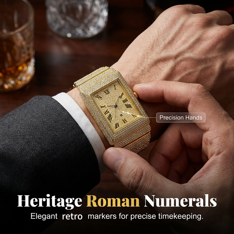 🔥Limited-time offer-Iced-Out Rectangular Face Watch