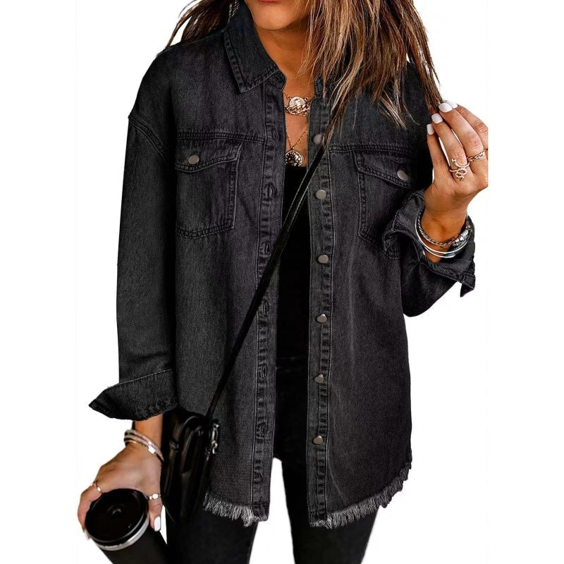 👚 50% OFF NOW! 💙 Women's Raw Edge Ripped Denim Jacket – Street Fashion, Multiple Pockets & Easy to Pair ✨