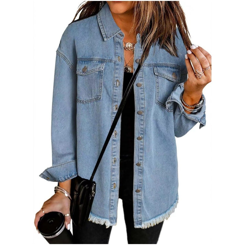 👚 50% OFF NOW! 💙 Women's Raw Edge Ripped Denim Jacket – Street Fashion, Multiple Pockets & Easy to Pair ✨