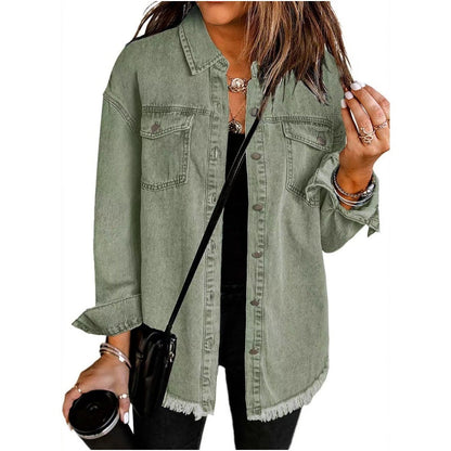 👚 50% OFF NOW! 💙 Women's Raw Edge Ripped Denim Jacket – Street Fashion, Multiple Pockets & Easy to Pair ✨