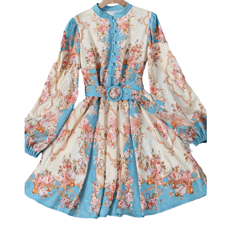 🔥Hot Sale Deals-Romantic Floral Print High Neck Mini Dress