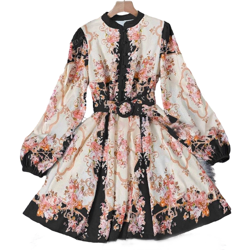 🔥Hot Sale Deals-Romantic Floral Print High Neck Mini Dress
