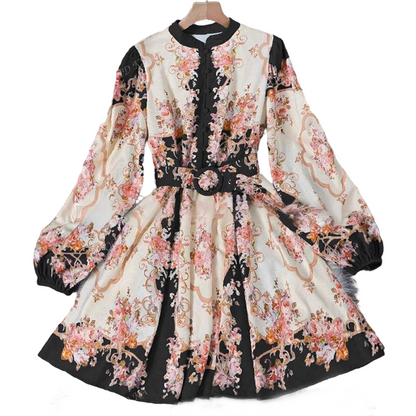 🔥Hot Sale Deals-Romantic Floral Print High Neck Mini Dress
