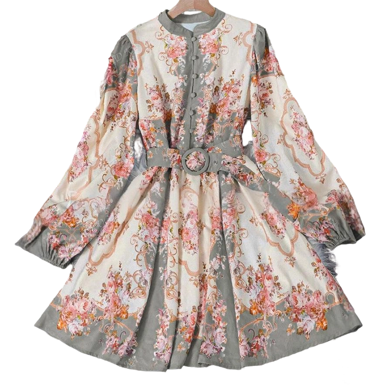 🔥Hot Sale Deals-Romantic Floral Print High Neck Mini Dress