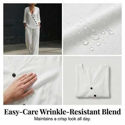 🔥Hot Sale Offers-Women's V-Neck Asymmetrical Button Linen Two-Piece Set