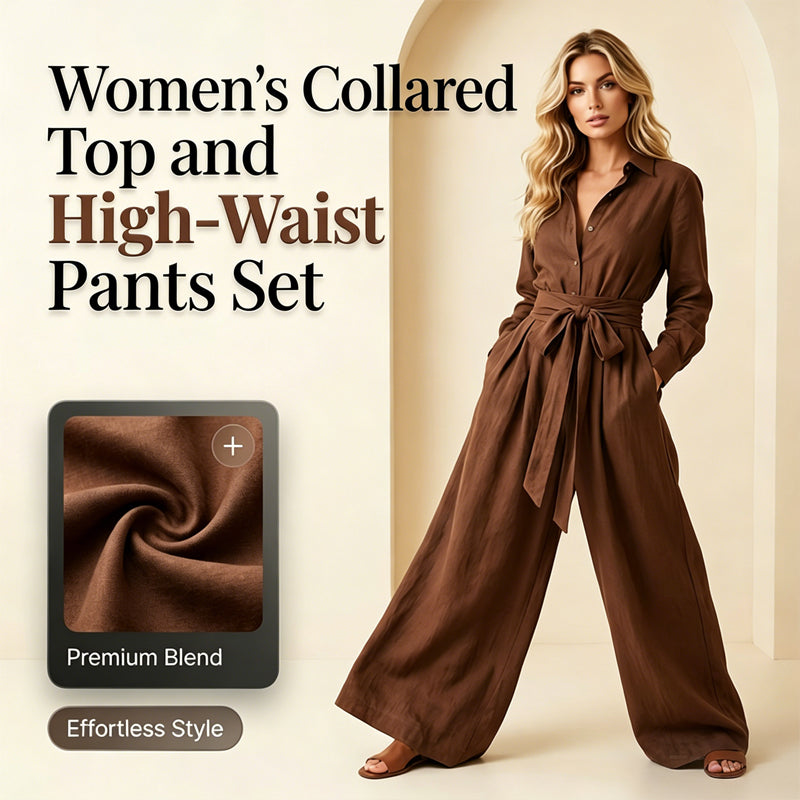 🔥Limited-time offer-Women's Collared Top and High-Waist Pants Set