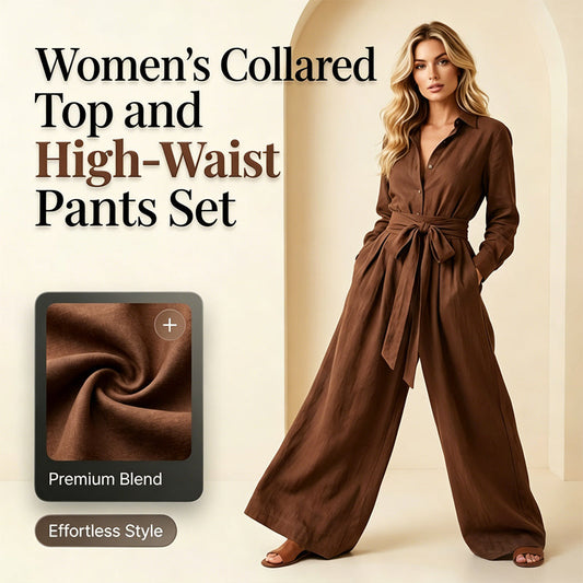 🔥Limited-time offer-Women's Collared Top and High-Waist Pants Set