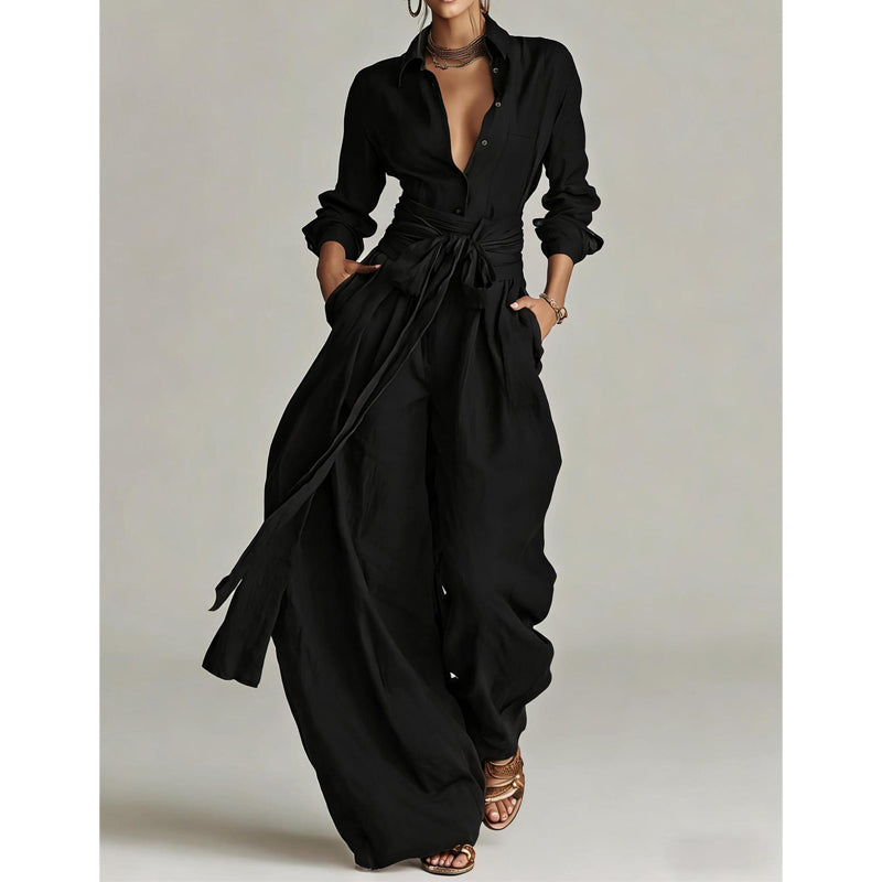 🔥Limited-time offer-Women's Collared Top and High-Waist Pants Set