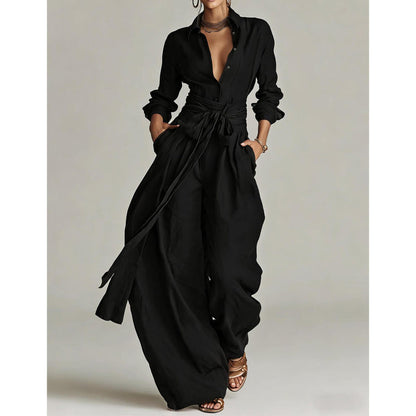 🔥Limited-time offer-Women's Collared Top and High-Waist Pants Set