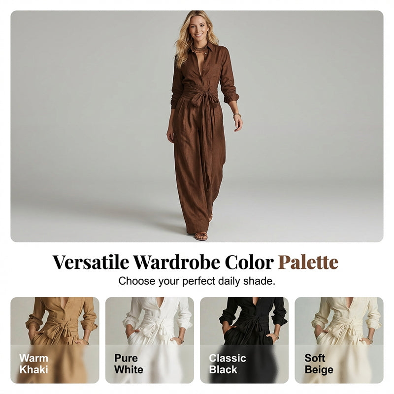 🔥Limited-time offer-Women's Collared Top and High-Waist Pants Set