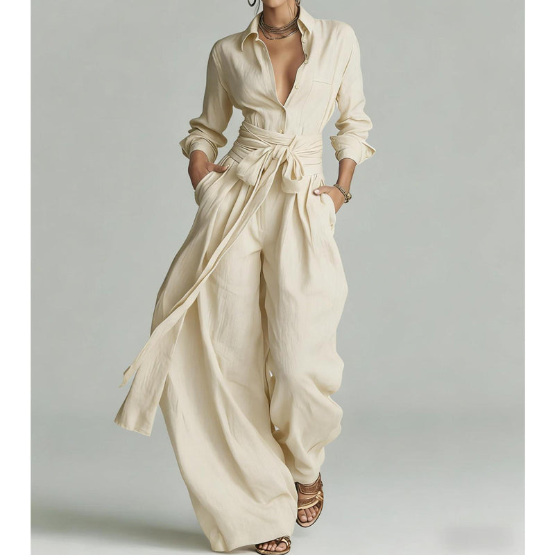 🔥Limited-time offer-Women's Collared Top and High-Waist Pants Set