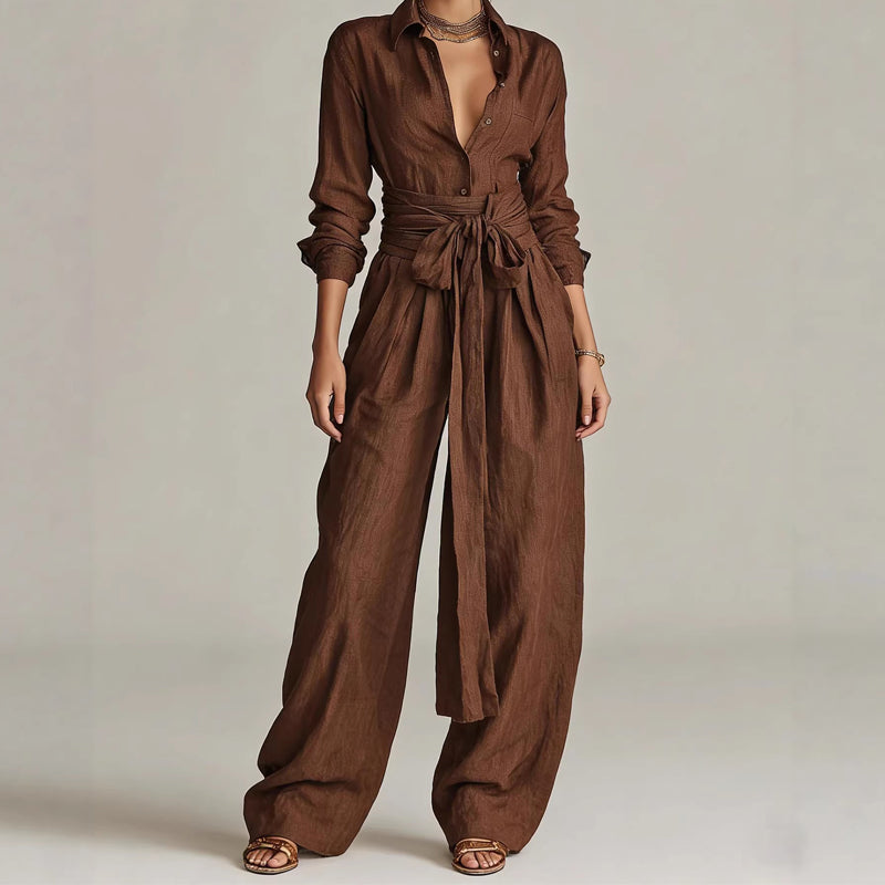 🔥Limited-time offer-Women's Collared Top and High-Waist Pants Set