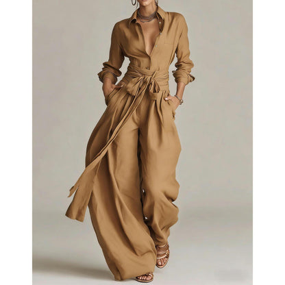 🔥Limited-time offer-Women's Collared Top and High-Waist Pants Set