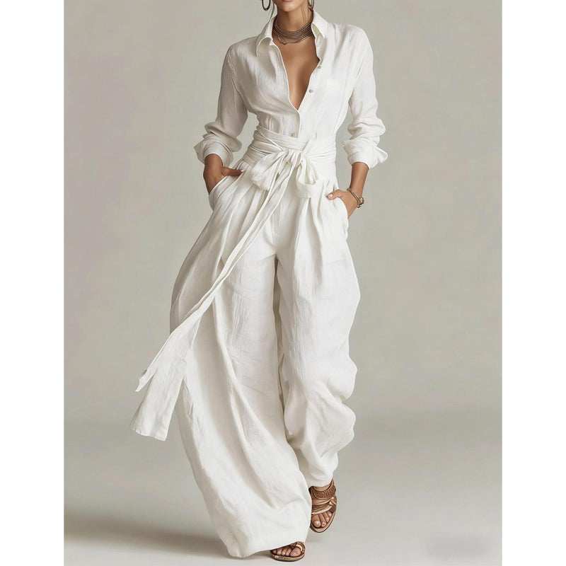 🔥Limited-time offer-Women's Collared Top and High-Waist Pants Set