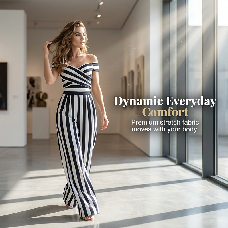 👗 50% OFF NOW! ✨ Women's Off-Shoulder Jumpsuit – Wide Leg & Criss-Cross Neck – Elegant & High Waist 💃
