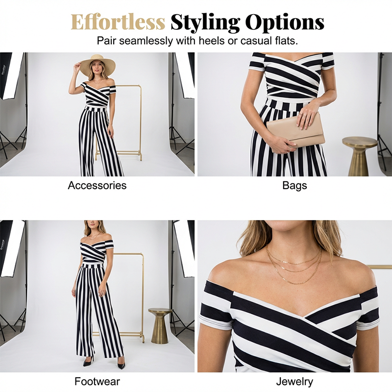 👗 50% OFF NOW! ✨ Women's Off-Shoulder Jumpsuit – Wide Leg & Criss-Cross Neck – Elegant & High Waist 💃
