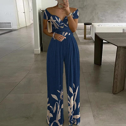👗 50% OFF NOW! ✨ Women's Off-Shoulder Jumpsuit – Wide Leg & Criss-Cross Neck – Elegant & High Waist 💃