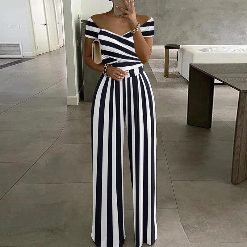 👗 50% OFF NOW! ✨ Women's Off-Shoulder Jumpsuit – Wide Leg & Criss-Cross Neck – Elegant & High Waist 💃