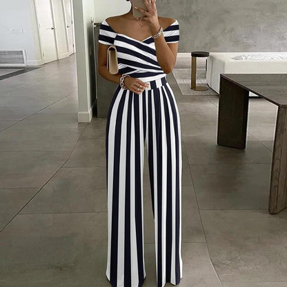 👗 50% OFF NOW! ✨ Women's Off-Shoulder Jumpsuit – Wide Leg & Criss-Cross Neck – Elegant & High Waist 💃