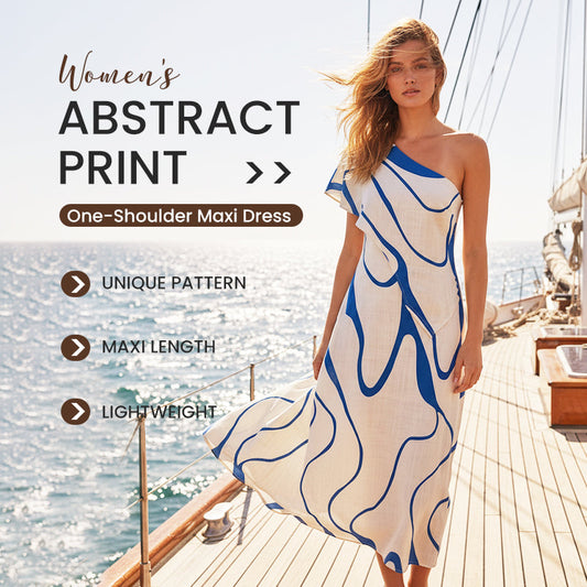 👗 50% OFF NOW! 🎨 Women's Abstract Print One-Shoulder Maxi Dress – Striking Elegance, Soft Fabric & Perfect for Summer Evenings 💃