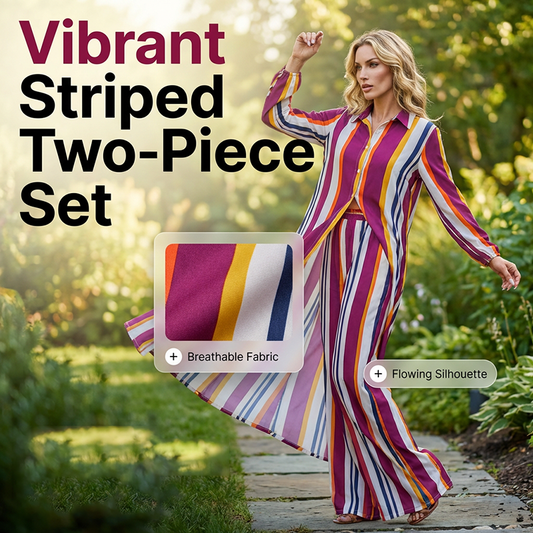 2026 New Arrivals Sale-Vertical Stripe Button-Down Shirt & Wide-Leg Pant Set