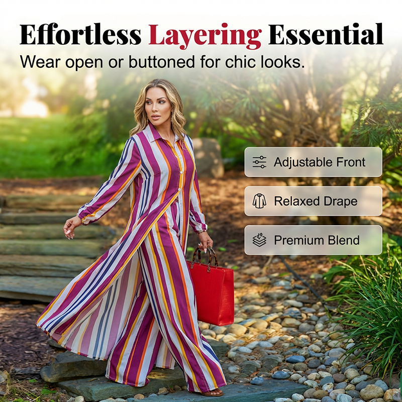 2026 New Arrivals Sale-Vertical Stripe Button-Down Shirt & Wide-Leg Pant Set