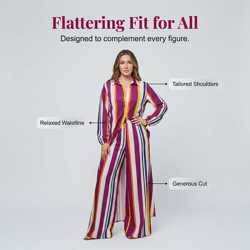 2026 New Arrivals Sale-Vertical Stripe Button-Down Shirt & Wide-Leg Pant Set
